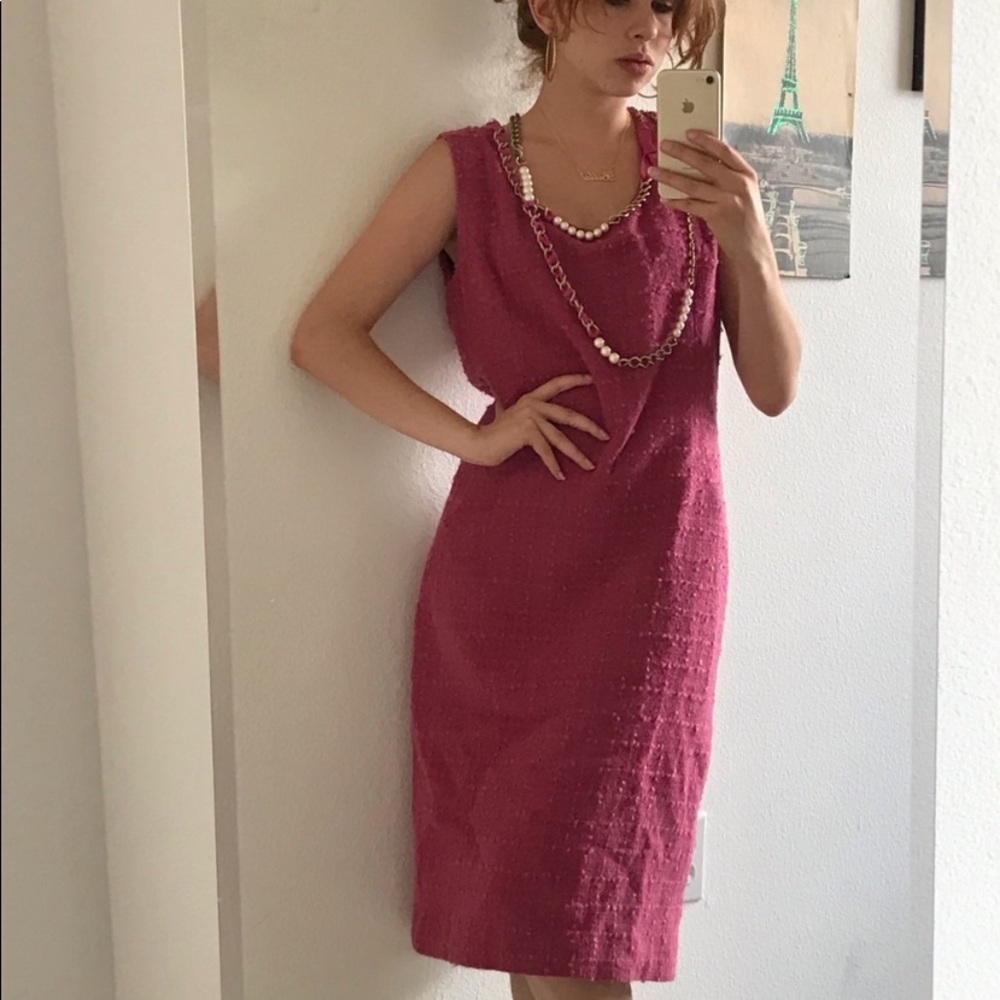 Moschino Pink Pearl Chain  links Necklace Midi Dress 12 - Picture 4 of 9